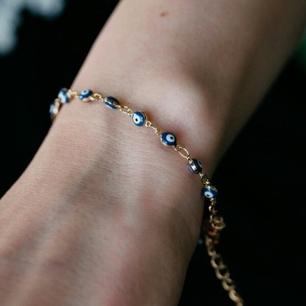 The Colourful Aura Blue Turkish Evil Eye Beaded Charm Protection Minimalist Adjustable Bracelet