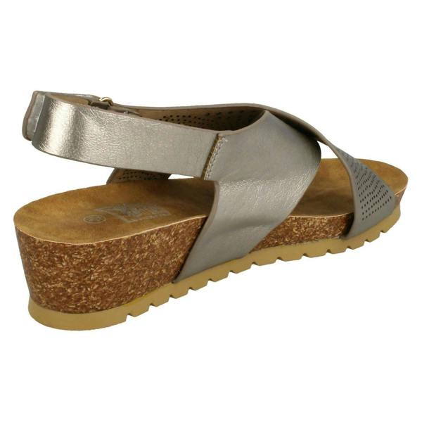 Down to Earth Ladies Down To Earth Mid Wedge X Strap Sandals