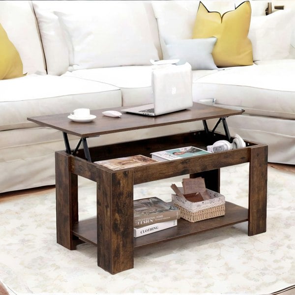 Rafaelo Mobilia Industrial Brown Lift Top Coffee Table With Hidden Storage