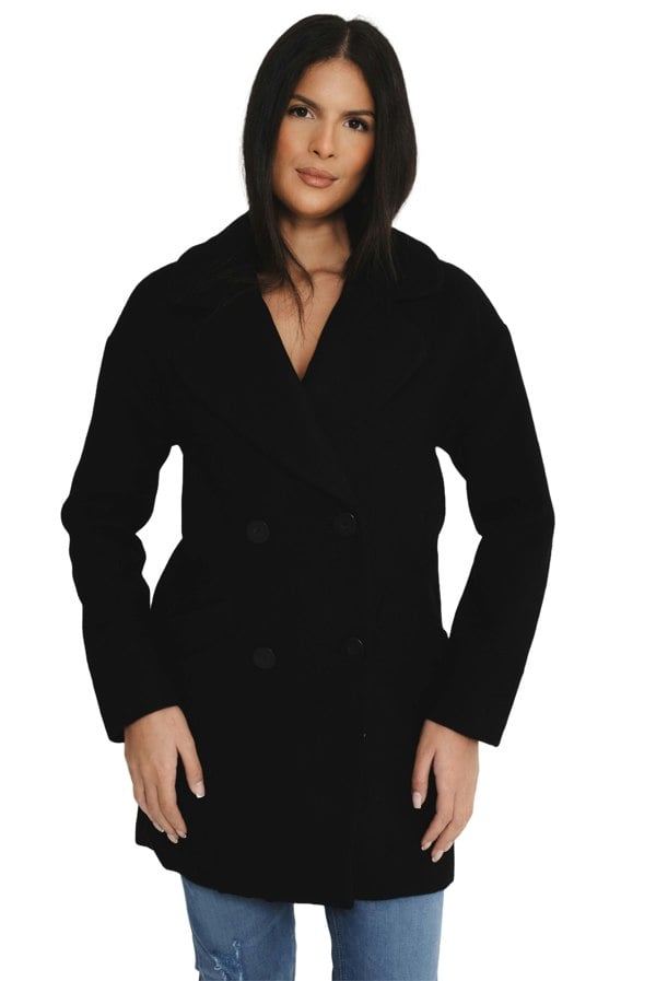 Elle Ladies Alice Wool Coat - Black