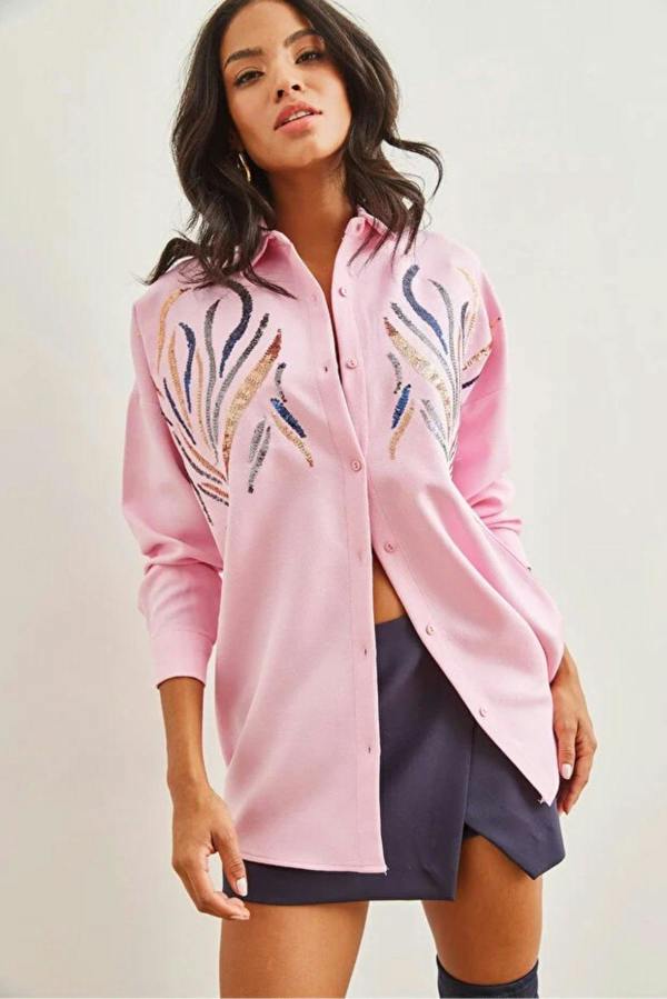 Hoxton Gal Sequin-Embellished Wool-Effect Oversized Winter Shirt
