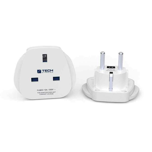 Travel Blue UK to Europe Travel Adaptor  (Earthed) Pack of 2 | UK 3 Pin to EU 2 Pin Adapter for European Countries except Italy, Switzerland, Denmark