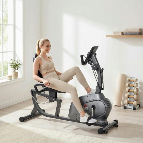 HOMCOM Exercise Training Stationary Cycling Bike w/ LCD Monitor & Pad Holder