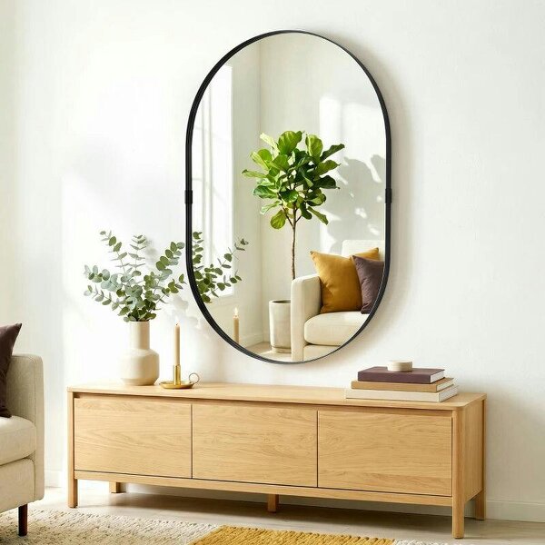 Wall Mirror, Bathroom Mirror with Elevated Aluminium Alloy Frame, 60 x 90 cm, Black
