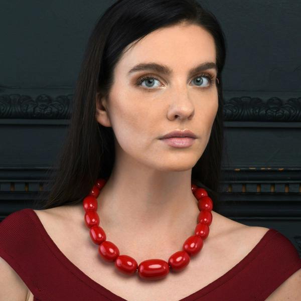 Zavana 20 inch Long Red Oval Beads Statement Necklace for Women
