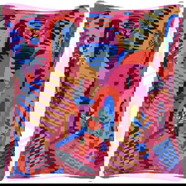 Furn Eivissa Velvet Embroidered Cushion Cover - Multicoloured