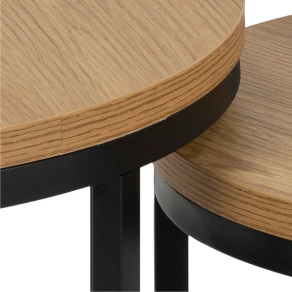 Wyld Haus Odense Wild Oak Effect Nesting Table Set Black Steel Legs