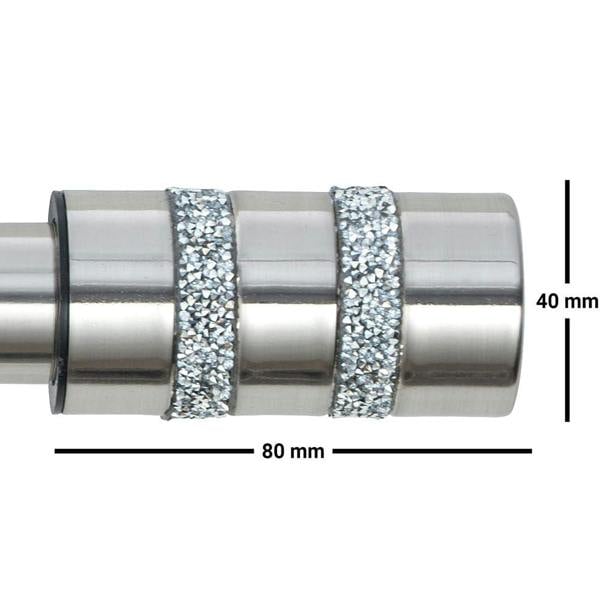 A.Unique Home Diamante Barrel Extendable Curtain Pole(25/28mm)(Brushed Steel,120cm-220cm)