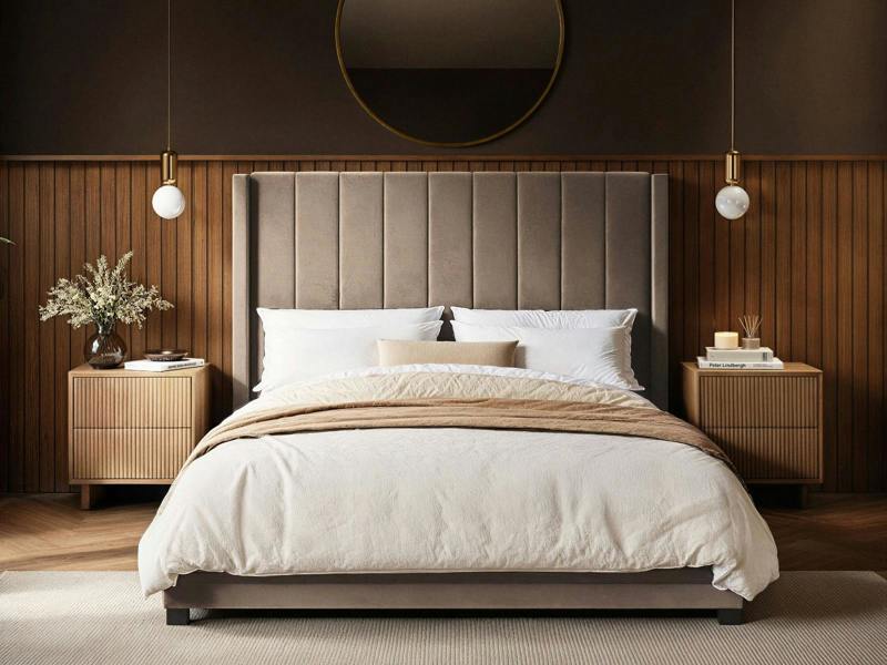 Flair Tiggy Ottoman Bed with Winged Headboard Beige Velvet