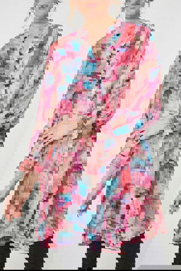 Pink | Printed Long Sleeve Semi Sheer Shirt
