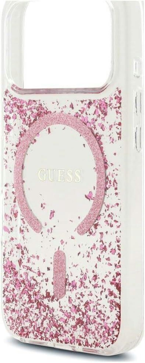 Guess Resin Bottom Glitter Case with MagSafe for iPhone 17/18 Pro 6.3" Clear Pink - GUHMP18LRGRGEP