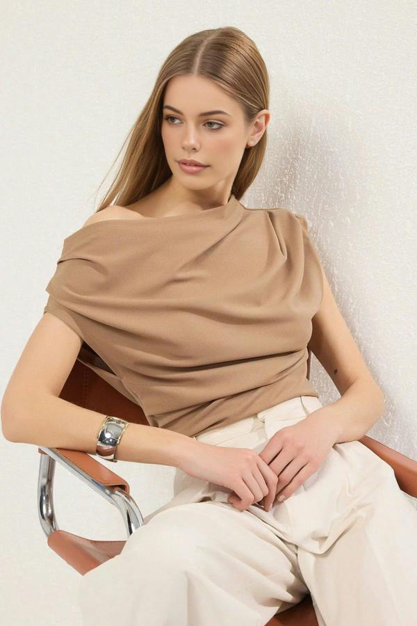 WOVCOR Draped One Shoulder Blouse