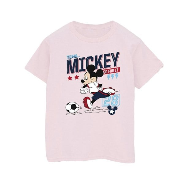 Disney Womens/Ladies Mickey Mouse Team Mickey Football Cotton Boyfriend T-Shirt - Baby Pink