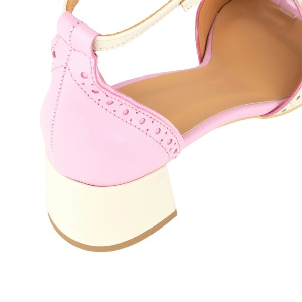 Embassy London Croupier - Pink & White - Women's 2 inch heel ankle strap leather sandal in pastel