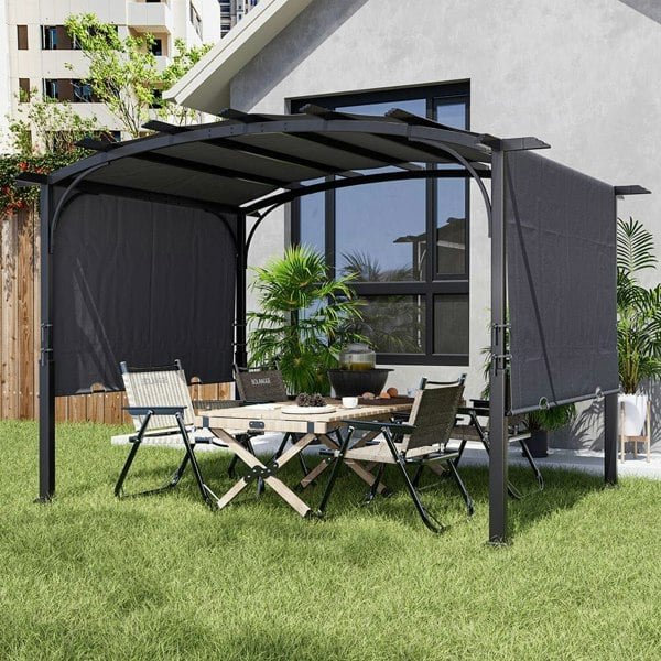 Exquisite Summer Dark Grey Curved Outdoor Gazebo Living and Home
