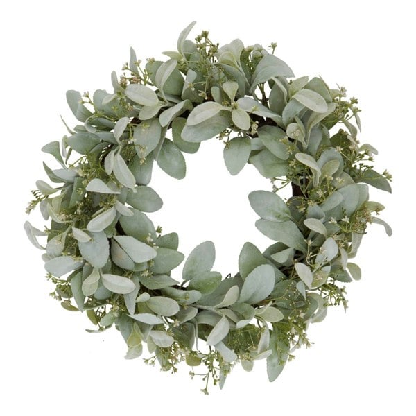 Hill Interiors Winter Wax Lambs Ear & Wax Flower Wreath - White/Green