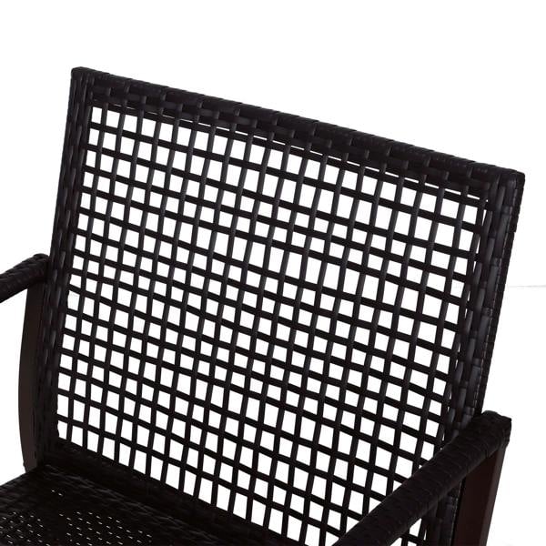Wyld Haus Madile Brown Rattan 3 Piece Bistro Set With Rocking Chairs And Round Glass Coffee Table