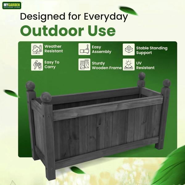 My Garden Outdoor Living Wooden Rectangular Trough Planter-PE Liner-60x20x34 cm Weather Resistant Wooden Planter Box for Patios, Gardens & Decking