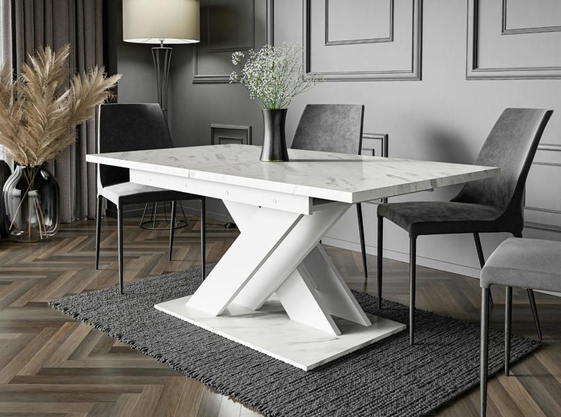 PHD Furniture BRONX Extendable Dining Table 140–180cm – White Bianco Marble Effect