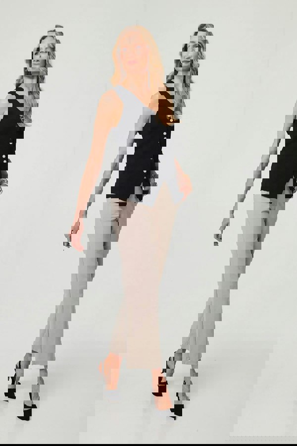 Black | Sleeveless Buttoned Waistcoat Top
