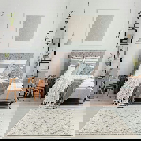 Elegant Moroccan Pattern Grey Ivory Rug Suitable for Floor heating