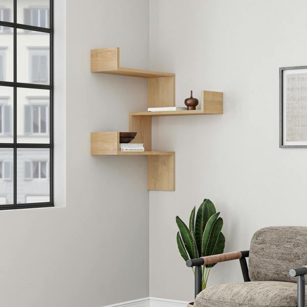 Decortie Luksa Modern Wall Shelf Bookcase Wall Mounted Corner Zigzag Design 60cm