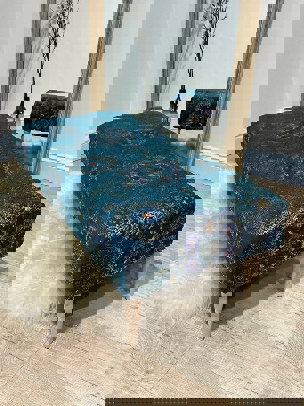 PREMIUM LOOP FLORAL GREEN PATTERN FOOTSTOOL CIRCLE BENCH COFFEE TABLE - ISTOOLS