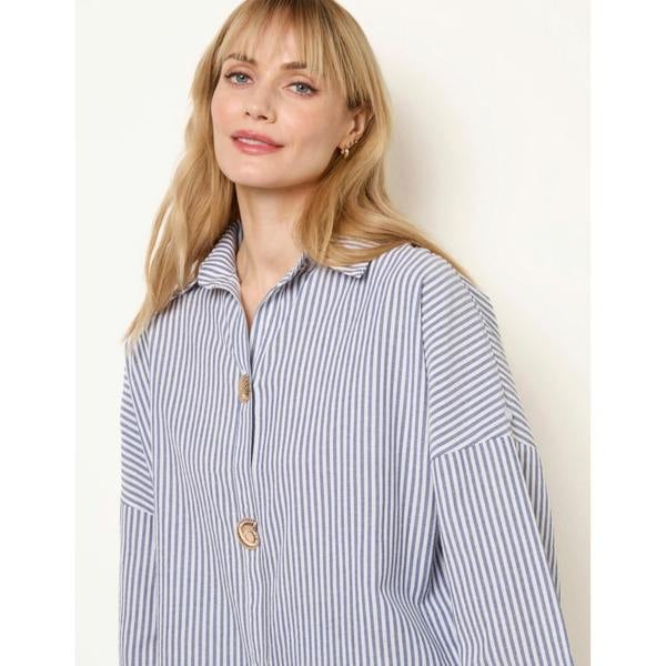 Blue Vanilla Gold Shell Button Front Stripe Shirt