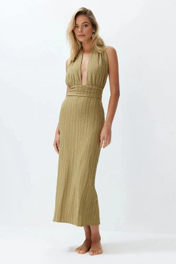 WOVCOR Woven Backless Maxi Beach Dress