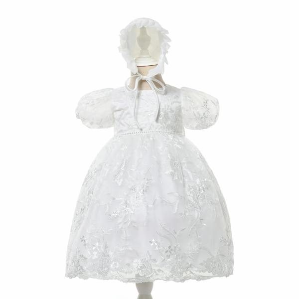 Cinda Lace Christening Gown Party Dress with Bonnet