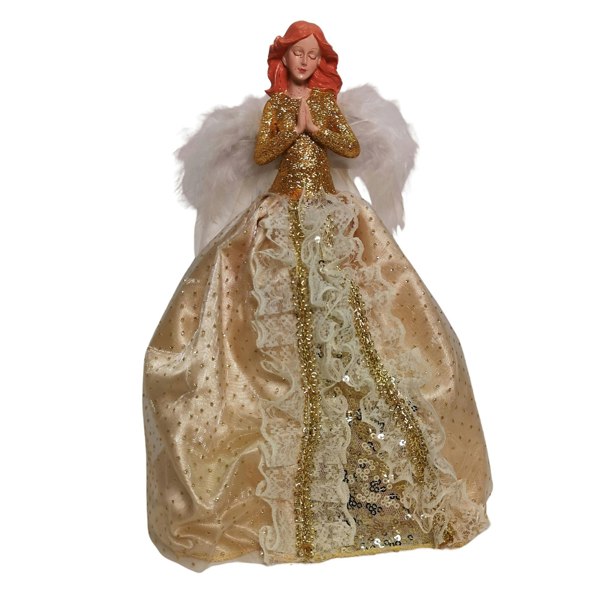 Samuel Alexander 25cm Premier Christmas Tree Topper Angel Decoration with Feather Wings in Gold