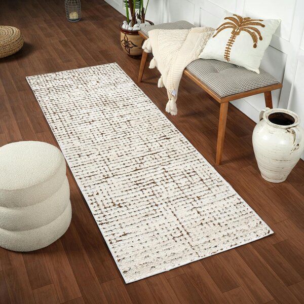 Livabliss Our Pnw Home Cascade PNWCS2301 Modern Ivory Brown Graphic High Pile Rug - 80 x 220 cm