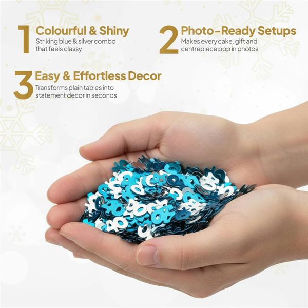 40th Birthday Blue & Silver Metallic Confetti Table Decoration Pack, Foil Finish image 3