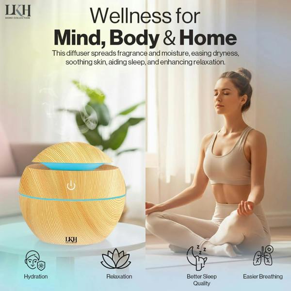 LKH HOME COLLECTION LKH Essential Oil Diffuser & Humidifier 130ML - Aromatherapy Diffuser with 5 Oils - USB Powered LED Mood Light  for Home