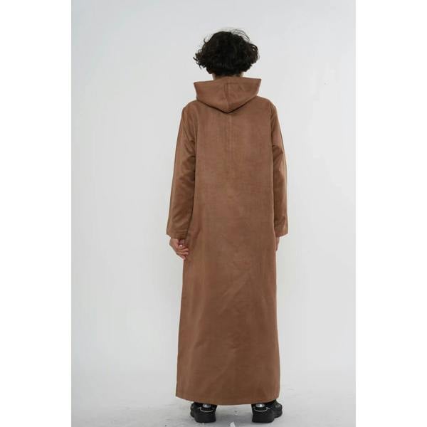HM12 - Boy's Hooded Suede Emirati Omani Zipped Thobe - Camel - Thobez - 14