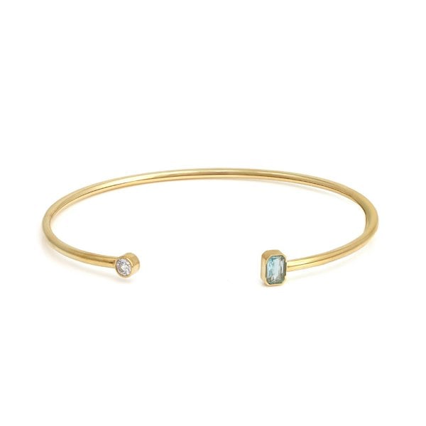 Say It With March Aquamarine Birthstone Bangle - Yellow Gold Plated