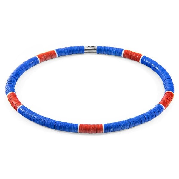 Anchor & Crew Blue - Red Finley Silver and Vinyl Disc SKINNY Bracelet