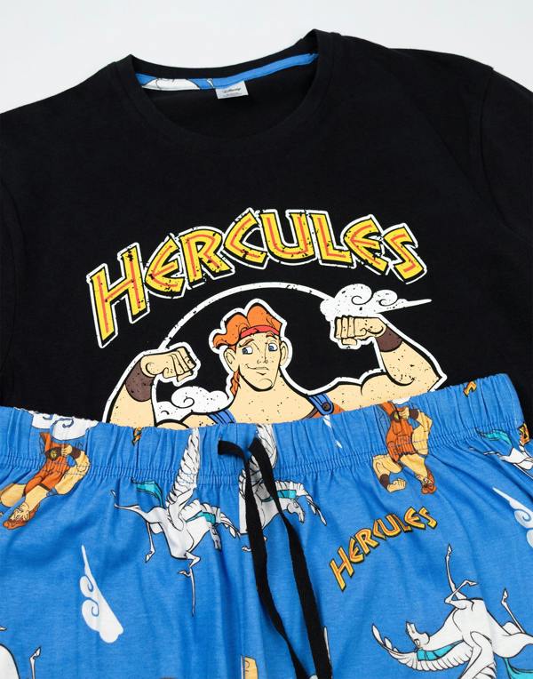 Disney Mens Black Hercules Short Sleeve Long Leg Pyjama Set
