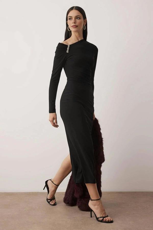 WOVCOR Knit Maxi Dress with Lining and Accessory Details