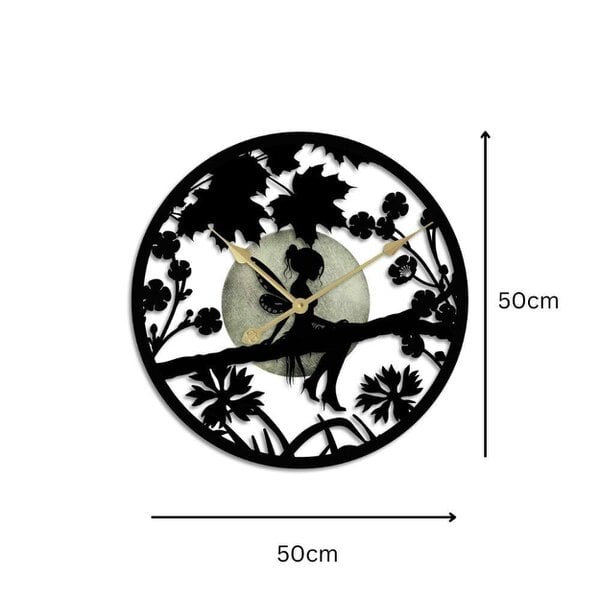 EDH Door Hardware Fairy in Forest Silhouette Wall Clock – Large Metal Decorative Indoor & Outdoor Clock for Garden, Living Room and Patio
