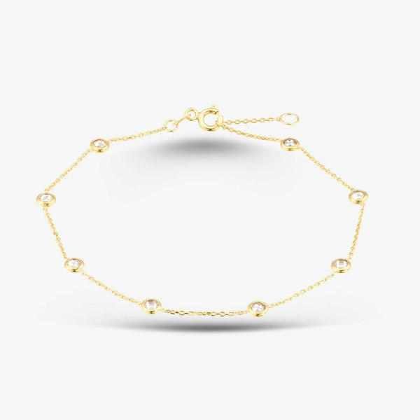 T. H. Baker 9ct Yellow Gold Cubic Zirconia Station Bracelet 1.29.1972