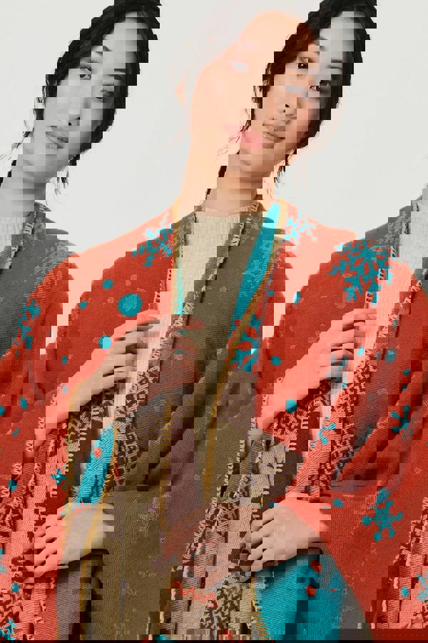 Orange | Nordic Print Hanky Hem Poncho
