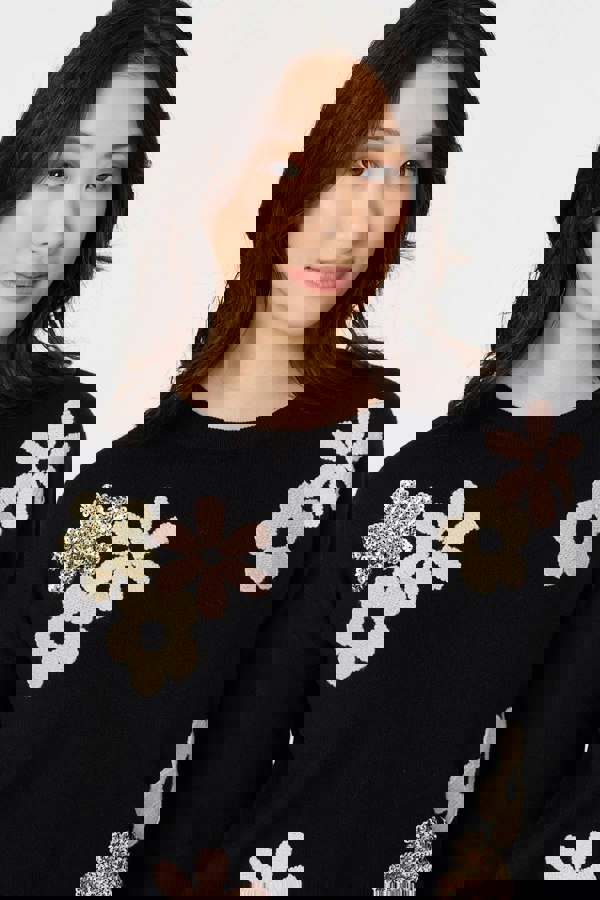 Black | Sequin Floral Embellished Relaxed Jumper
