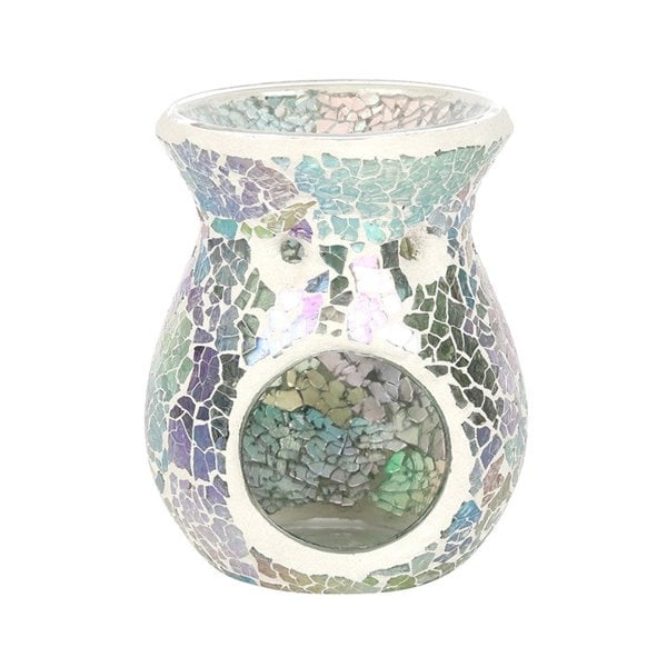 Serano Small Light Blue Iridescent Crackle Oil Burner and Wax Warmer