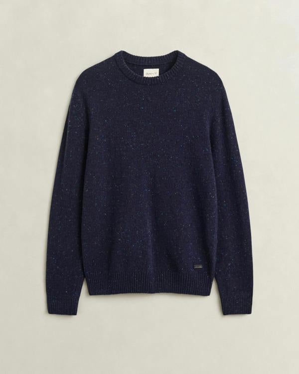 GANT Mens Wool Blend Neps Crew Neck Sweater - 433 Evening Blue | CHO | Designer Mens Crew Neck Jumpers