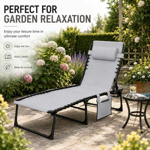 Foldable Sunbed Lounger-Light Grey image 6