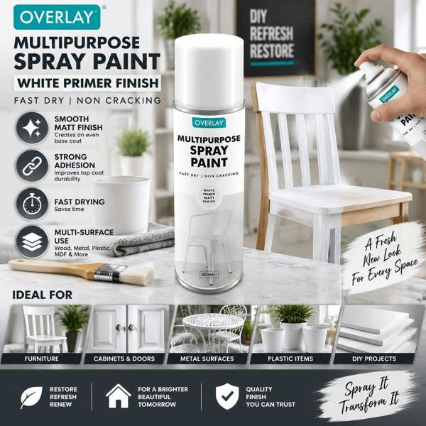 Overlay 5X Overlay White Primer Matt Auto Professional Spray Paint 400ml