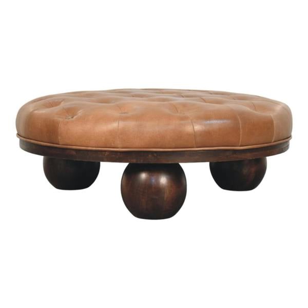 Artisan Furniture Solid mango wood Sfera Coffee Table,leather tufted top