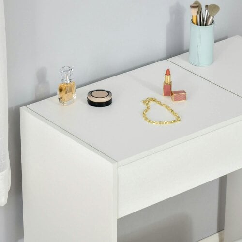 Wyld Haus Firazzi White Vanity Desk With Flip Mirror Drawer Storage And Cushioned Stool
