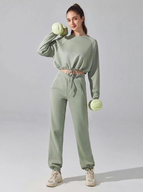 Anniou Women's Cropped Drawstring Sweat Set